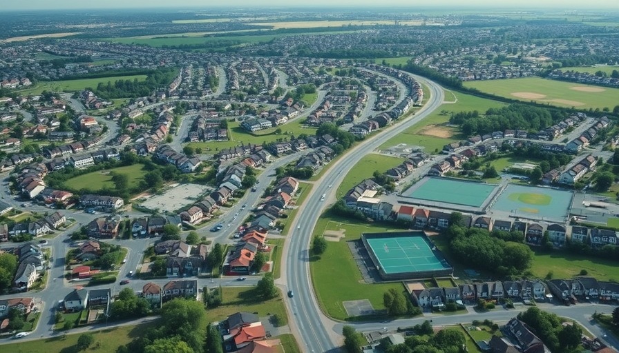 Aerial view of San Antonio suburban area, housing and sports fields, San Antonio business news.