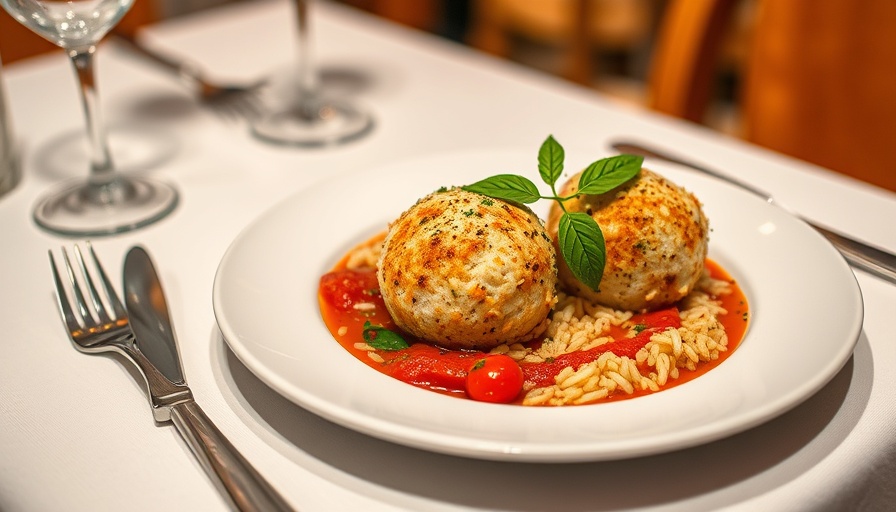 Elegant dining option featuring rice balls in tomato sauce.