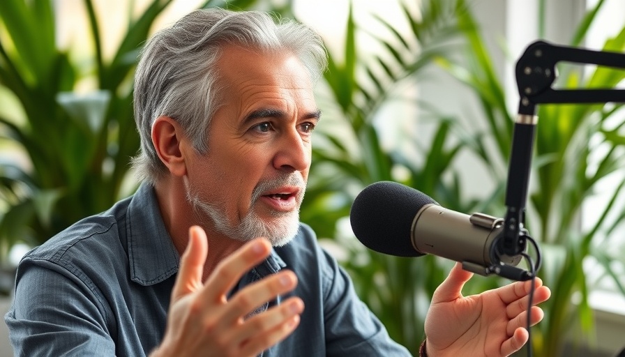 Middle-aged man in a podcast studio discussing healthy aging for seniors.