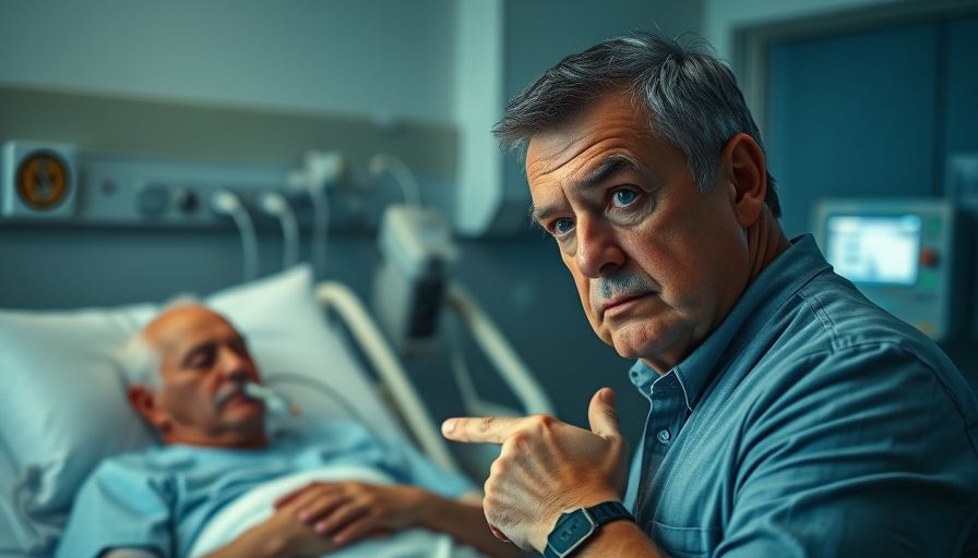 Concerned man pointing at hospital bed, highlighting male health issues.