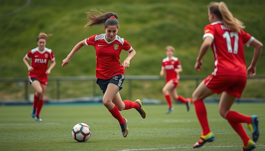 Soccer player displaying skillful footwork on field, intense match.