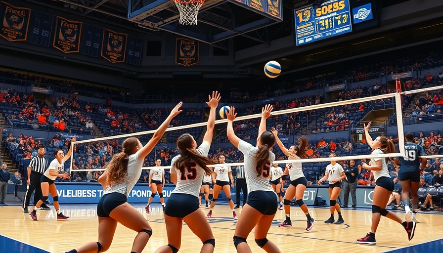 Intense volleyball match between Florida and Pitt in a lively indoor arena.