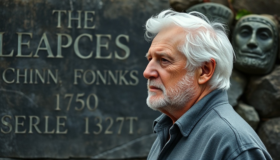 Man outside in front of engraved stone wall, discussing antisemitism.