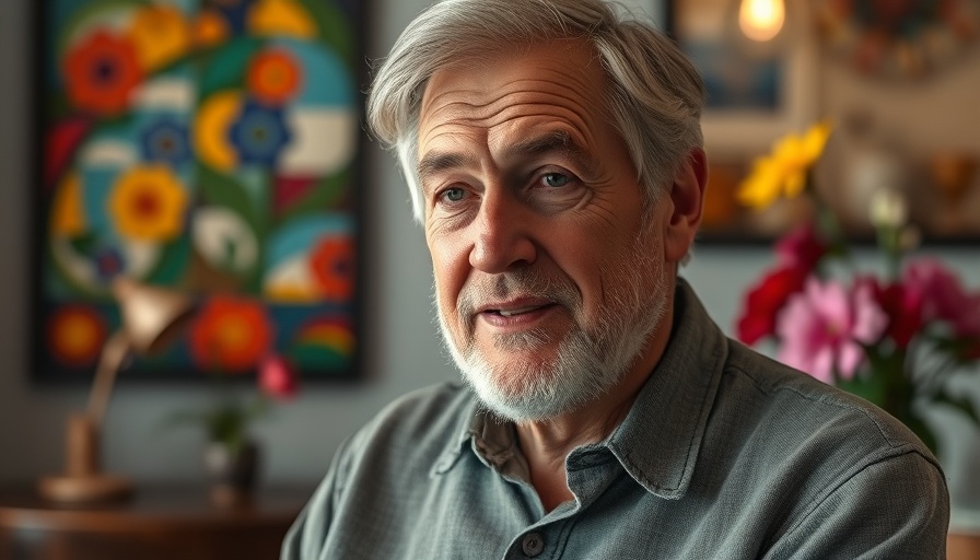 Middle-aged man discussing mental wellness for seniors with a calm demeanor.
