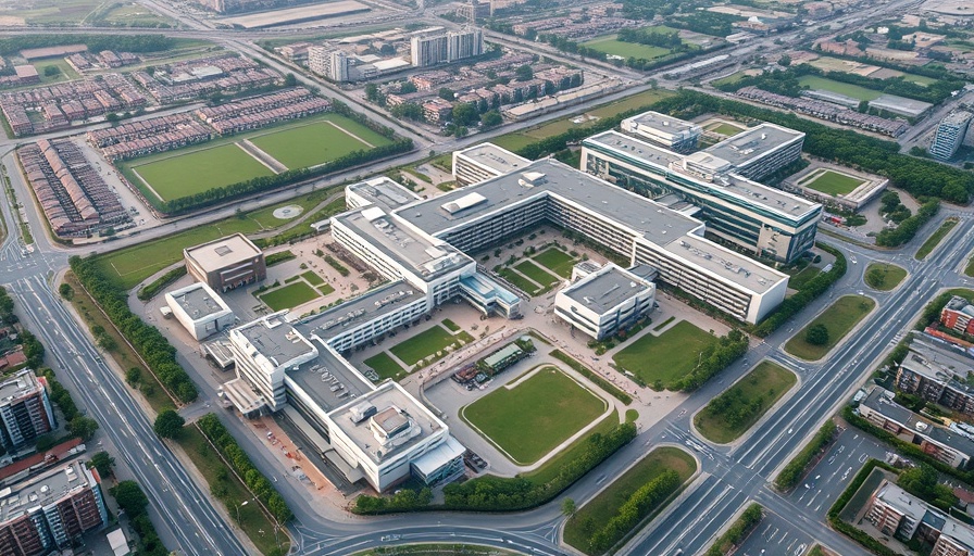 Aerial view of a modern hospital complex in Dallas healthcare industry.