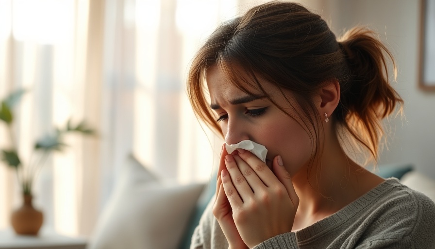 Young woman with tissue on couch, best indoor air solutions for allergy sufferers.