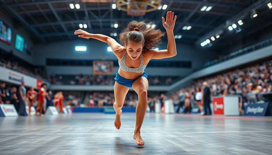 Energetic athlete competing in a dynamic burpee event indoors