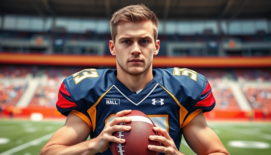 Zach Calzada QB1 on the field holding a football.