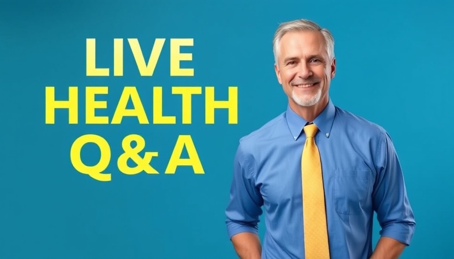 Middle-aged man promoting mental wellness Q&A session.