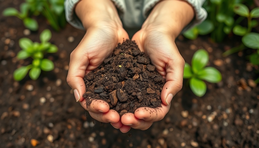 Hands holding rich soil in a garden, symbolizing health and wellness.