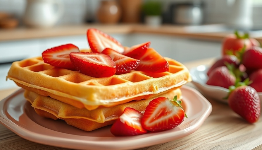 Golden waffles with strawberries on a peach plate, ulcerative colitis recipe