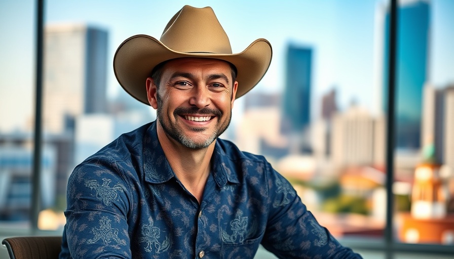 Smiling man in cowboy hat discusses a new album in studio setting.