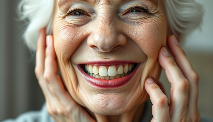 Joyful older woman showing a bright smile, highlighting denture care tips.