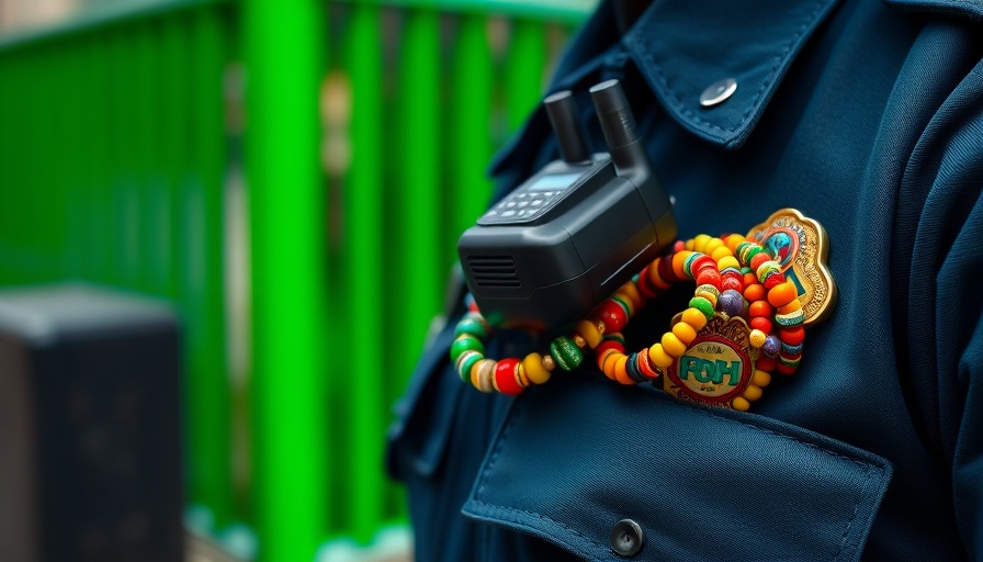 Police uniform with beaded bracelets, linked to Taylor Swift concert plot.