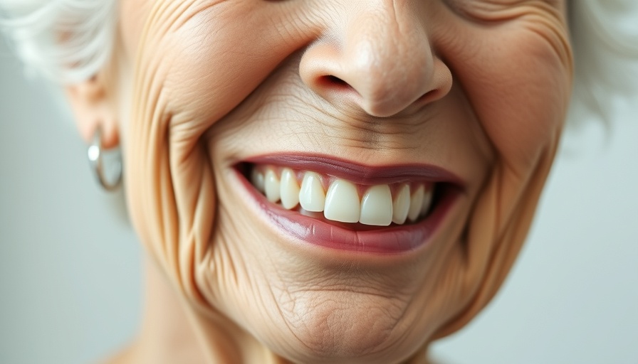 Elderly woman smiling with dentures, demonstrating denture care dos and don'ts.
