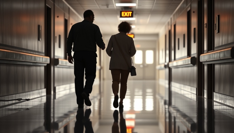 Silhouetted figures walking in hospital corridor for rural health fund support.