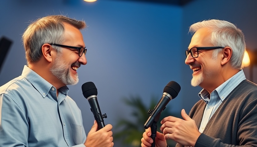 Two men discussing anxiety management on a podcast.