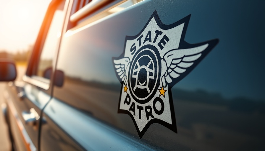 State Highway Patrol logo on vehicle door.