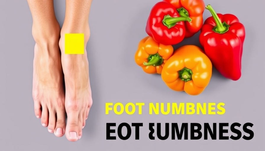 Graphic warning about vegetables causing foot numbness, featuring bell peppers