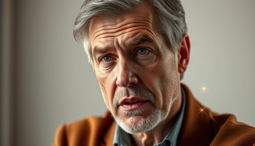 Middle-aged man discussing collagen deficiency and mental wellness in a studio.