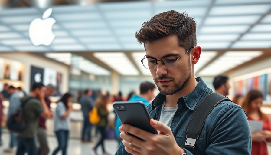 Apple store and focused individual using smartphone, technology impact on GOP.