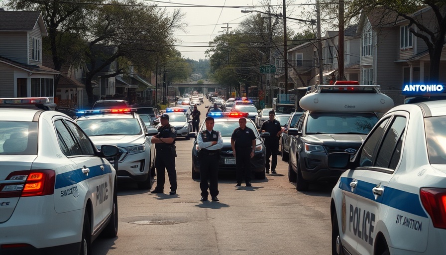 San Antonio local news: police vehicles assembled on neighborhood street.