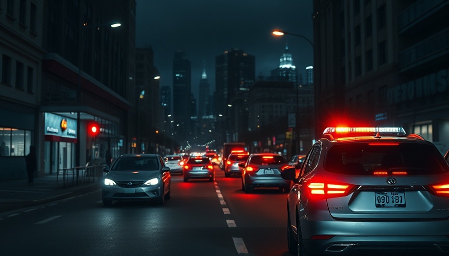 Emergency lights illuminate traffic fatality scene in Austin.