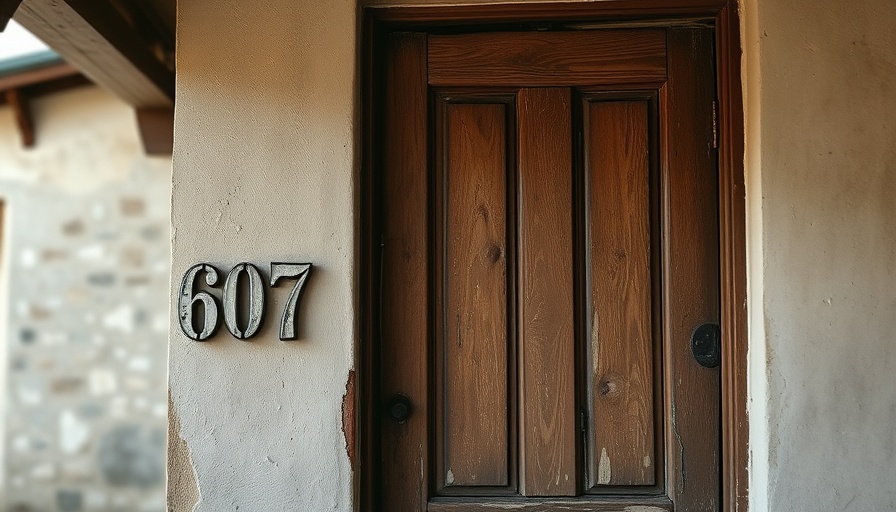 Close-up of rustic door at Sweeney House, showcasing age.