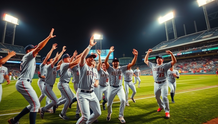 Celebration of a walk-off win for Guardians in a baseball stadium.