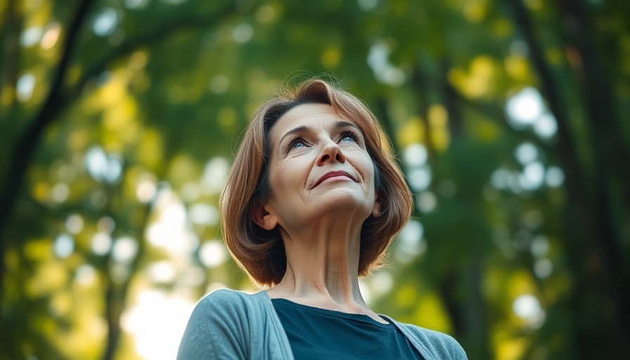 Confident woman in nature reflecting on life stages