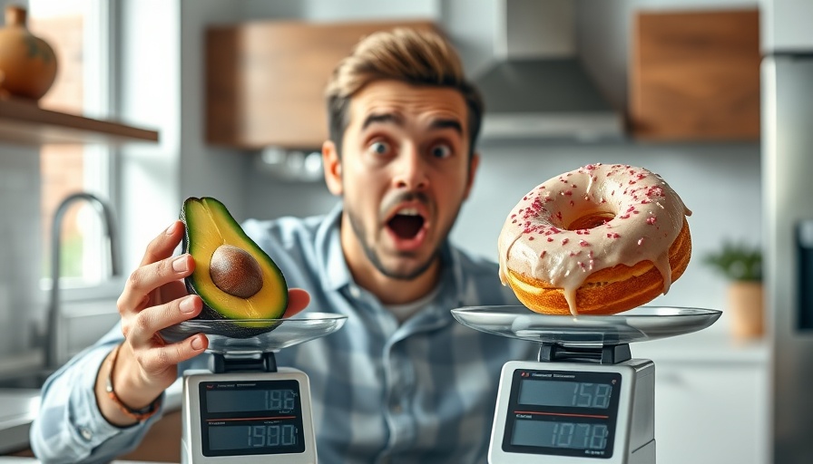 Comparing avocado and donut for weight loss dieting strategies in a kitchen.