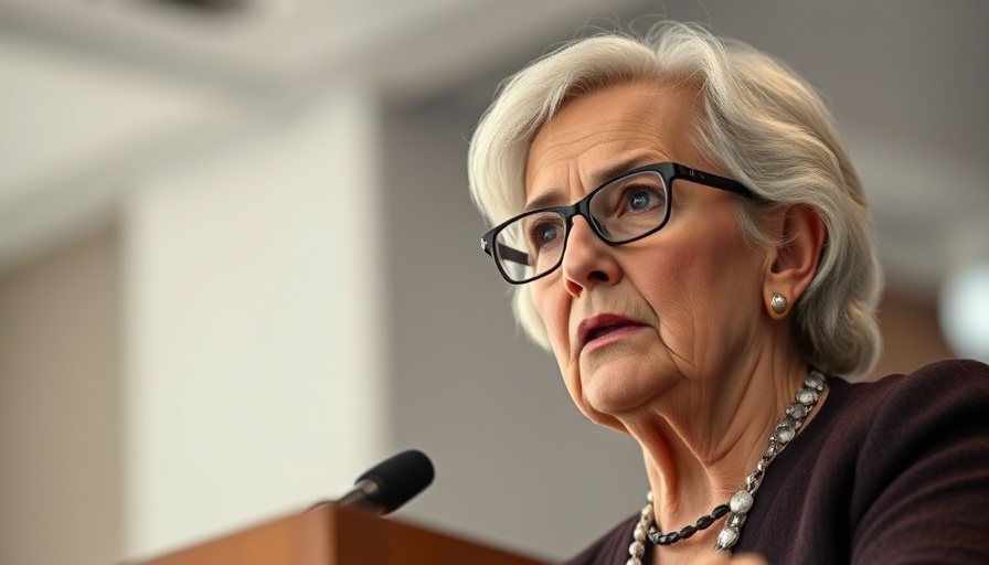 Older woman at podium with serious expression, CDC context.