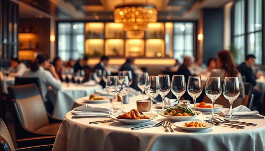 Elegant Plano dining scene in modern restaurant with warm lighting.