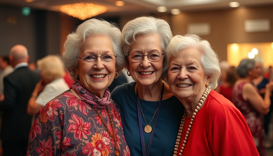Elderly women smiling at event, Holocaust exhibit in San Antonio.