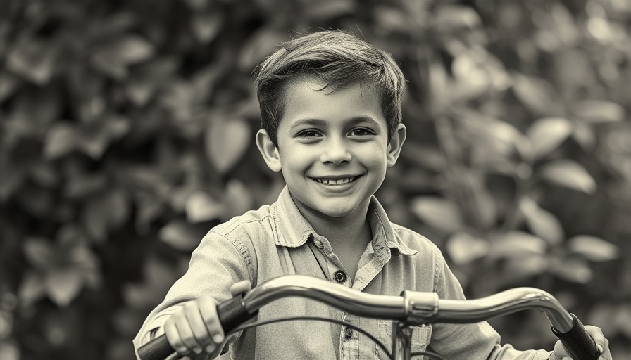 Vintage photo of a smiling boy with bicycle, Emmett Till.