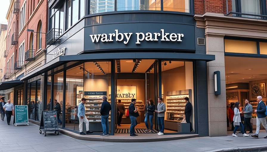 Warby Parker Highland Village open storefront with people shopping.