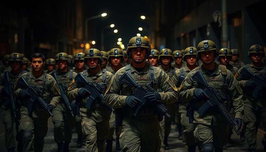 National Guard soldiers marching at night in Milwaukee deployment.
