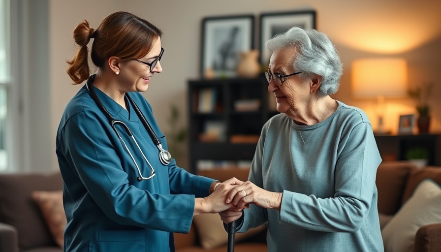 Healthcare worker helps elderly woman at home, Medicare Advantage care