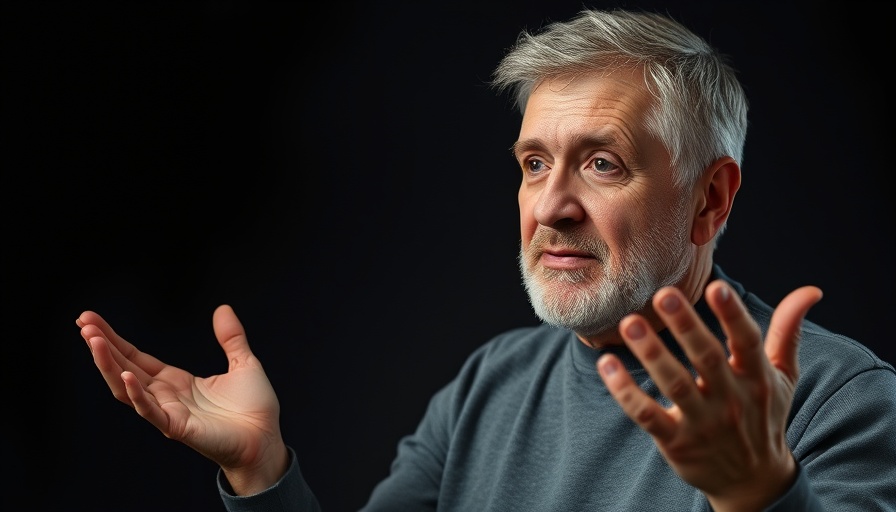Middle-aged man explaining in a studio, mental wellness for seniors.