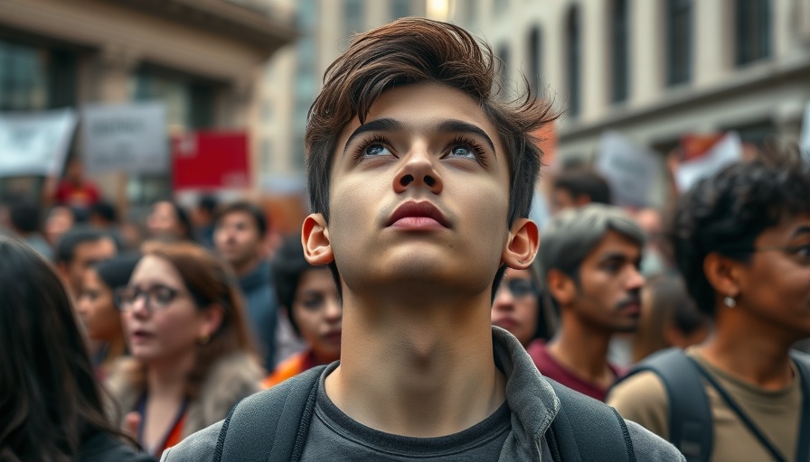 Young man looking determined during a protest on gag order against Trump officials.