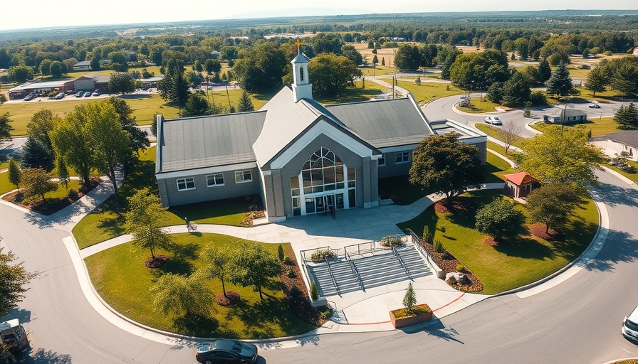Aerial view of Milestone Church Argyle campus on a sunny day.