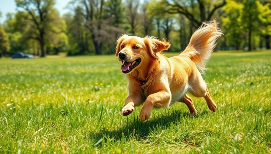 Golden retriever at off-leash dog park in Austin playing fetch.