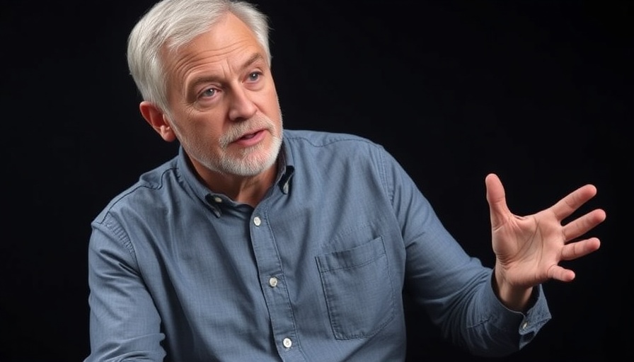 Middle-aged man giving flat stomach tips in a studio setting.