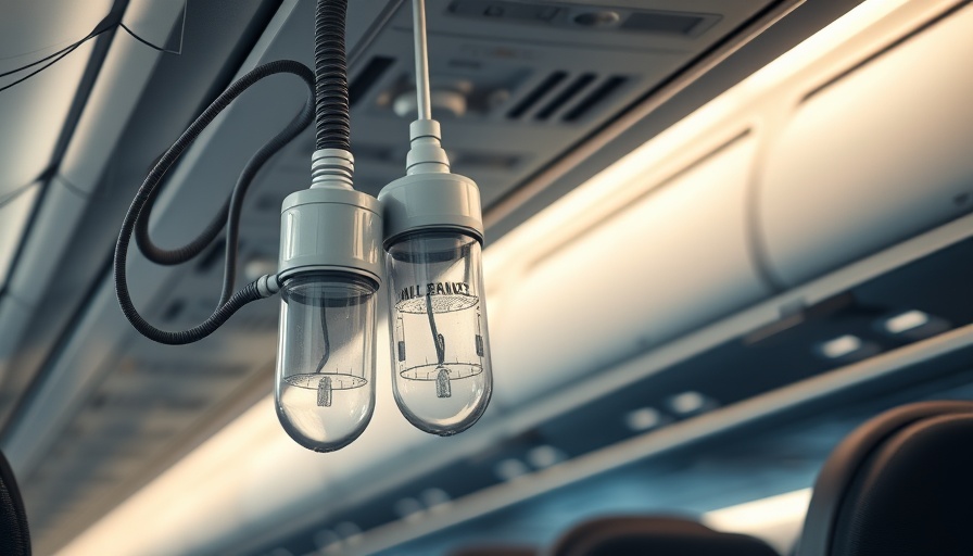 Oxygen masks hanging in airplane during Houston flight turbulence.