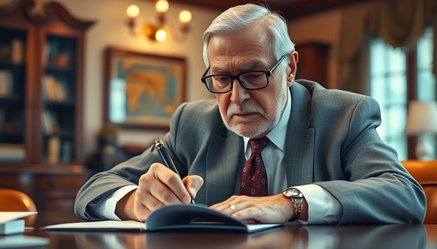 Man signing document in office related to Texas Redistricting