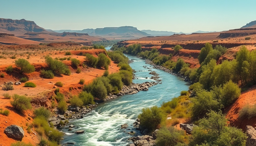 Texas New Mexico water dispute settlement depicted by a flowing river through a harmonious landscape.