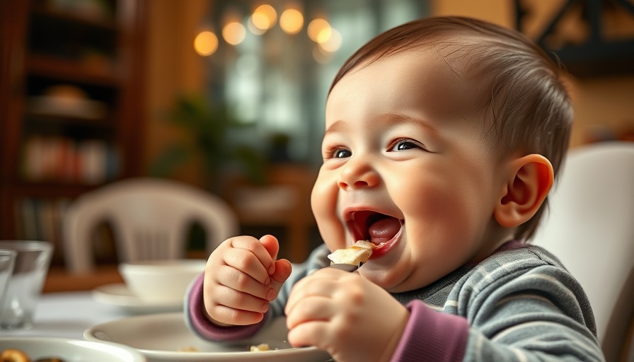 Joyful infant in high chair being fed, highlighting claims of infant food products.