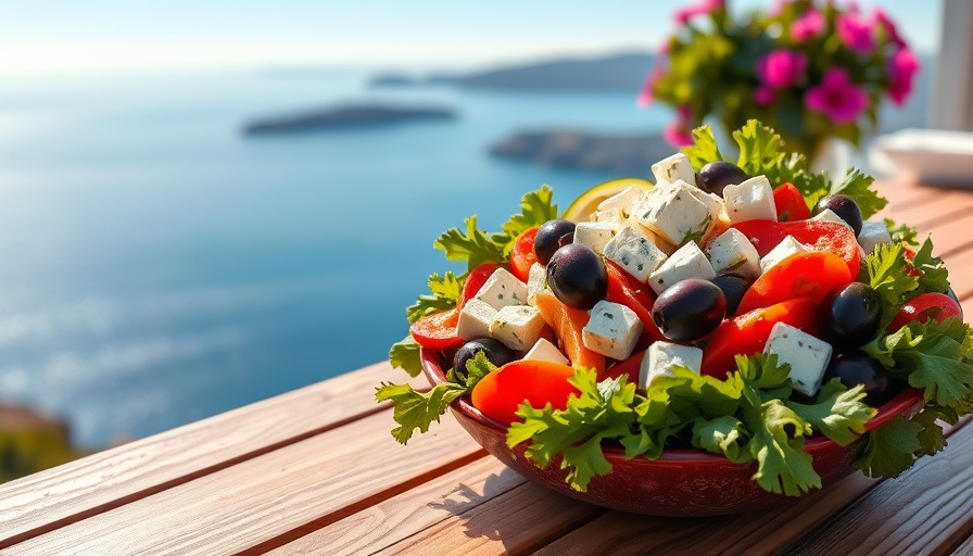 Healthy Greek salad by the sea for diabetes risk reduction tips.