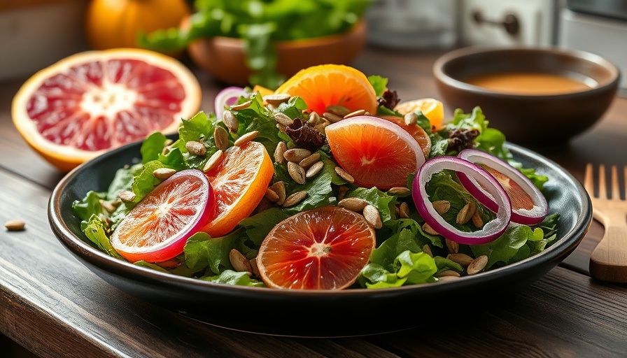 Protein-packed healthy salad with citrus and greens.