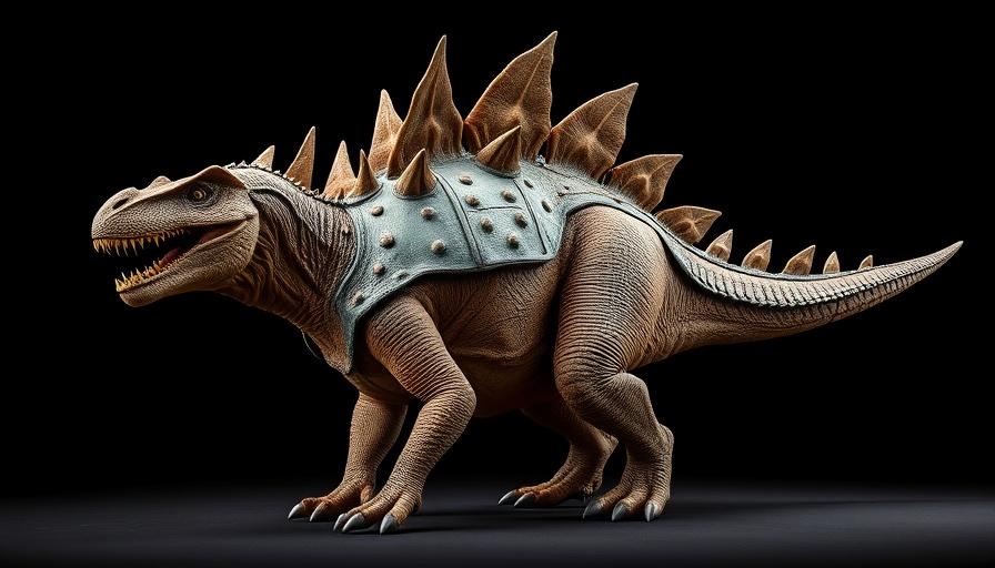 Armored dinosaur displaying evolution of spikes against black background.